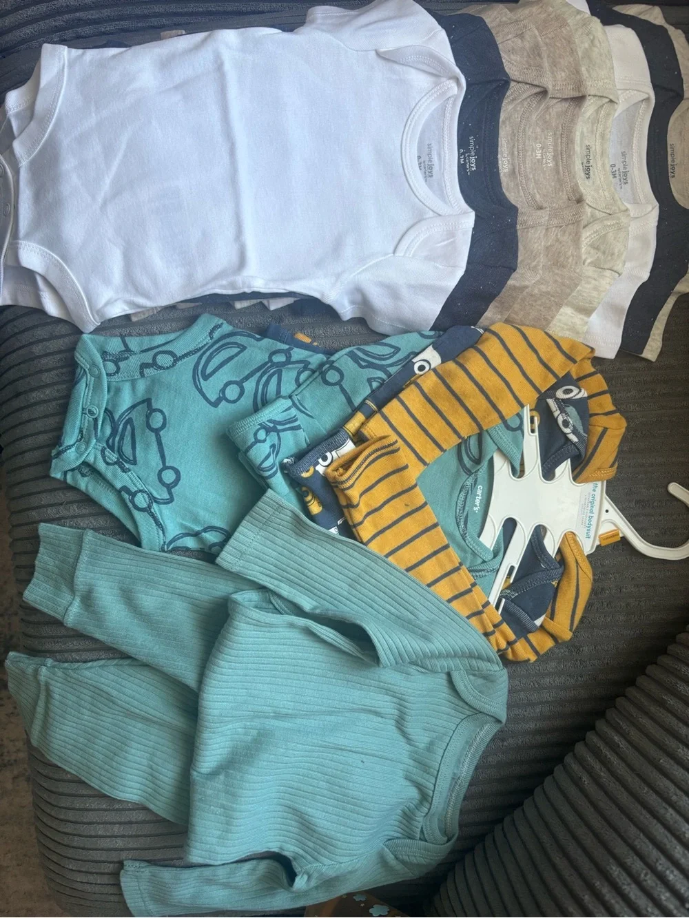Carter's Baby One-Piece Bodysuit Set in White, Teal & Mustard